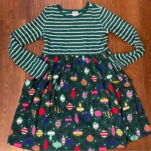 Hanna Andersson green and white stripe Christmas dress with pockets size 10